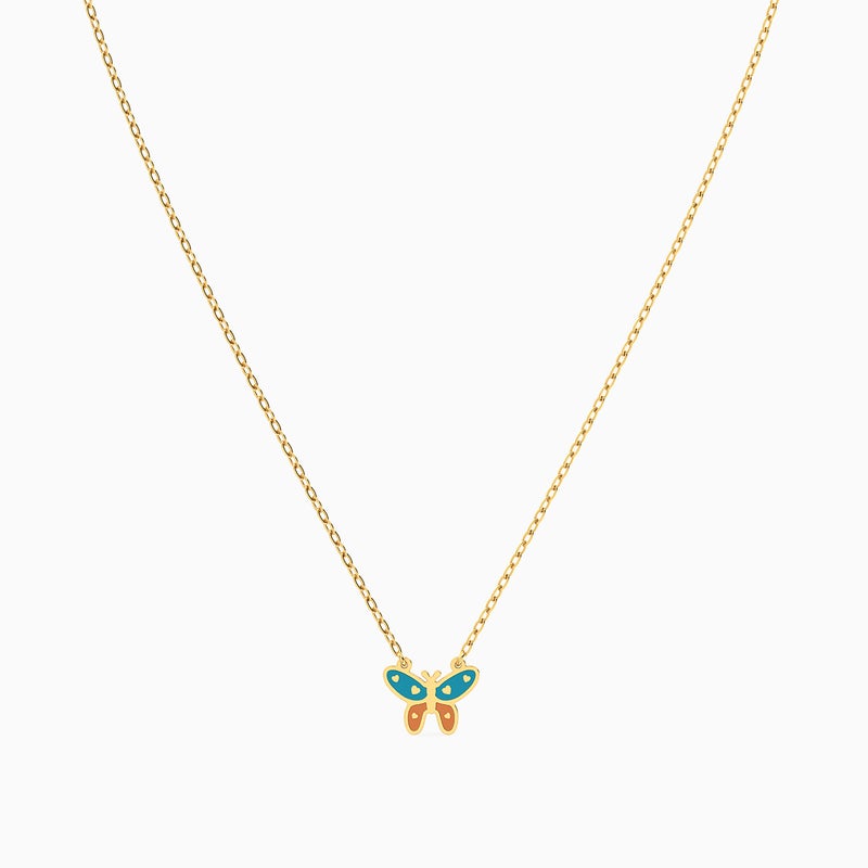 Miss L' by L'azurde Kids Butterfly Enamel Coated Necklace in 14K Gold - Image 3